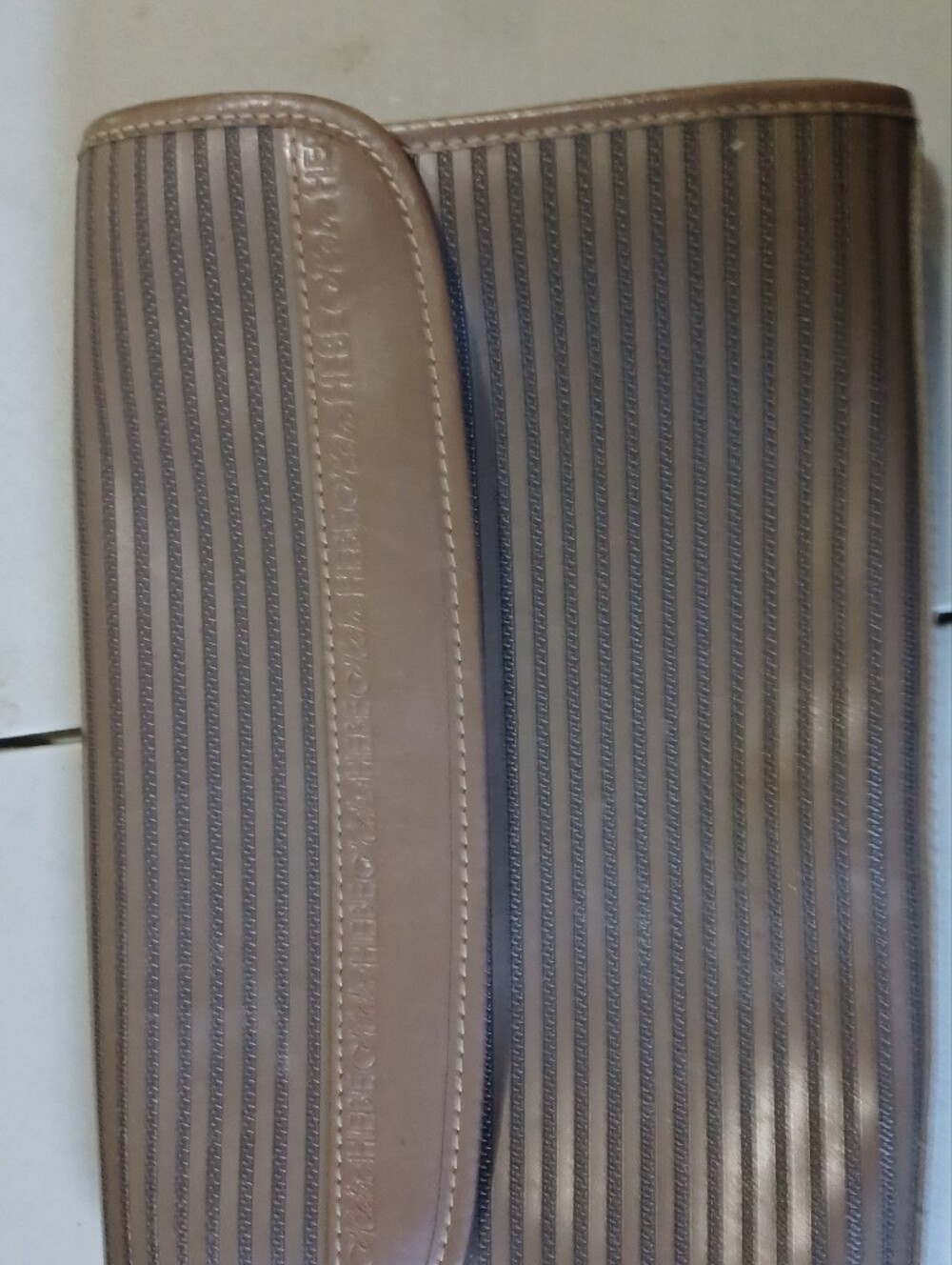 Source Unknown Tan and Brown Striped Wristlet Clutch